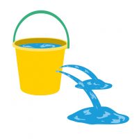 Water is poured out of a hole in a bucket.