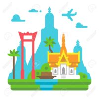 Flat design Bangkok landmarks illustration vector